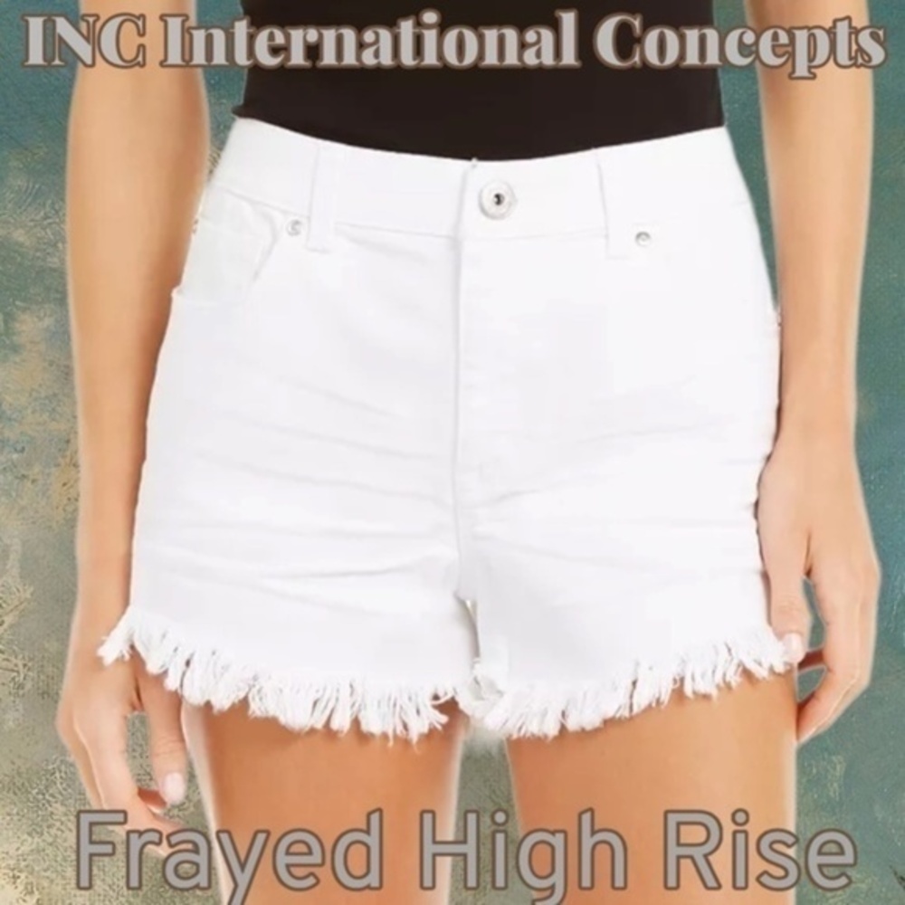 INC INTERNATIONAL CONCEPTS White Frayed Hem High-Rise Jean Shorts NWT/Sz.14